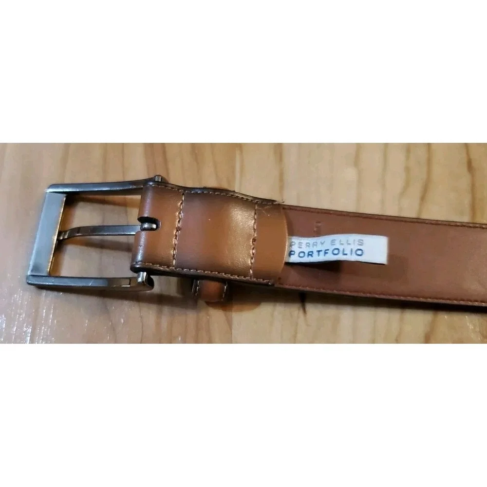 Perry Ellis Portfolio Brown Bonded Leather Belt 1¼